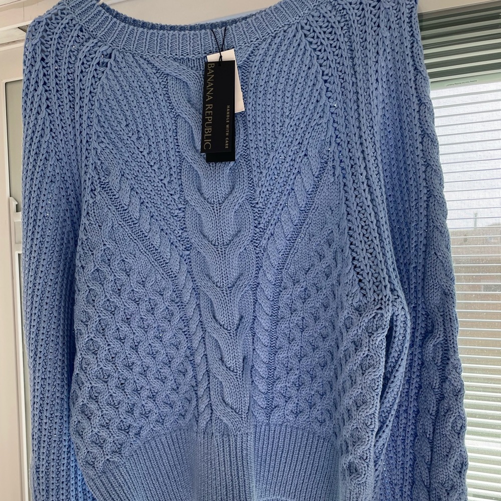 BANANA REPUBLIC Cable Sweater *** NWT * Size M * Periwinkle | Blue